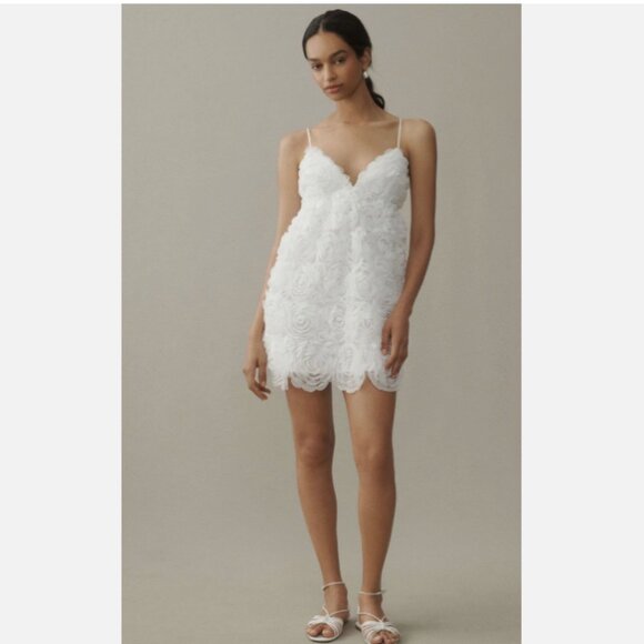 Brand New Anthropologie BHLDN V-Neck Tulle Rosette Mini Dress - Picture 3 of 12